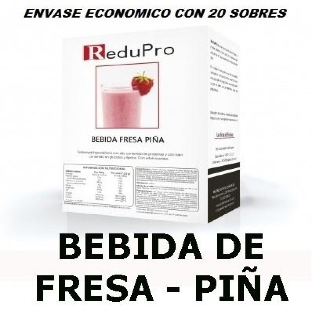 ReduPro Bebida de Fresa-Piña. ENVASE ECONOMICO. caja con 20 sobres