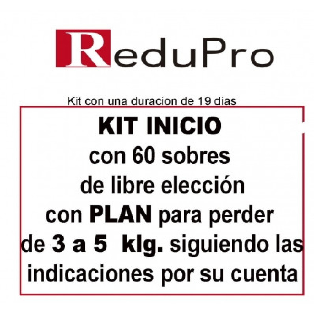 ReduPro Kit inicio con Plan de 3 a 5 kilos con 60 sobres de libre elección.