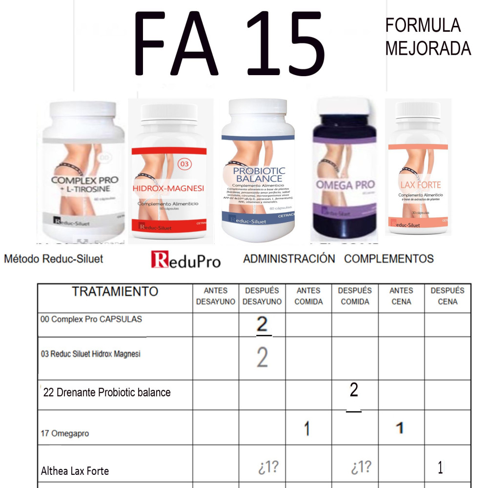 Pack FA 15, Complementos Fases Activas con SOBREPESO Y CON MUCHA DIFICULTAD PARA EVACUAR. 30 DIAS