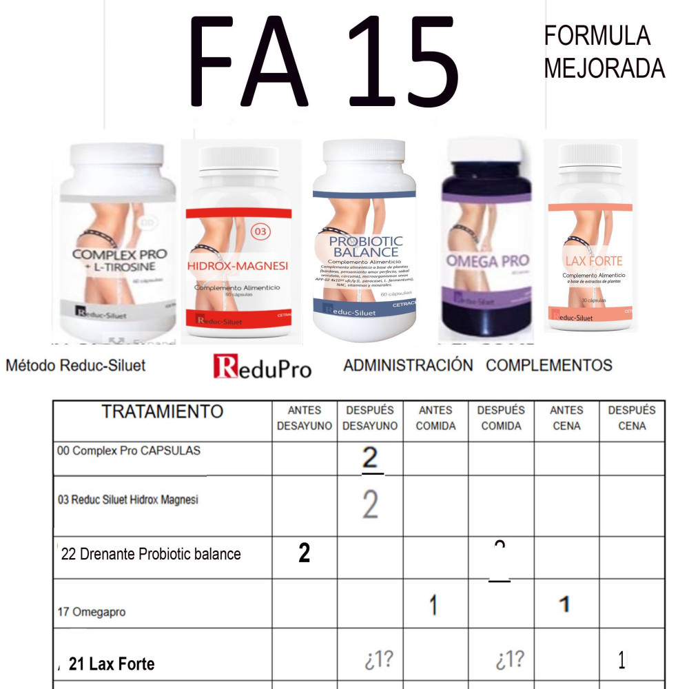 Pack FA 15, Complementos Fases Activas con SOBREPESO Y CON MUCHA DIFICULTAD PARA EVACUAR. 30 DIAS