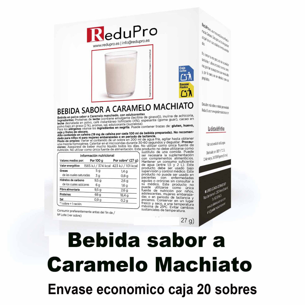 Redupro Bebida de Caramelo machiato ENVASE ECONOCMICO caja de 20 sobres
